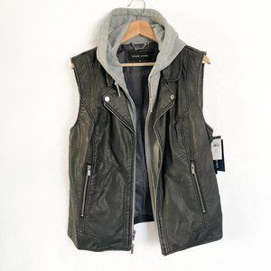 NWT Black Rivet Faux leather and hoodie sweatshirt Full Zip Hooded Size XXL